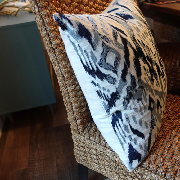 Callisto Home Ikat Decorative Throw Pillow Navy Gray Cushion Boho Accent Down - Picture 8 of 8